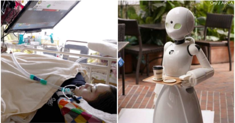 Кафе в Японии берет на работу лежачих инвалидов: они управляют роботами-официантами